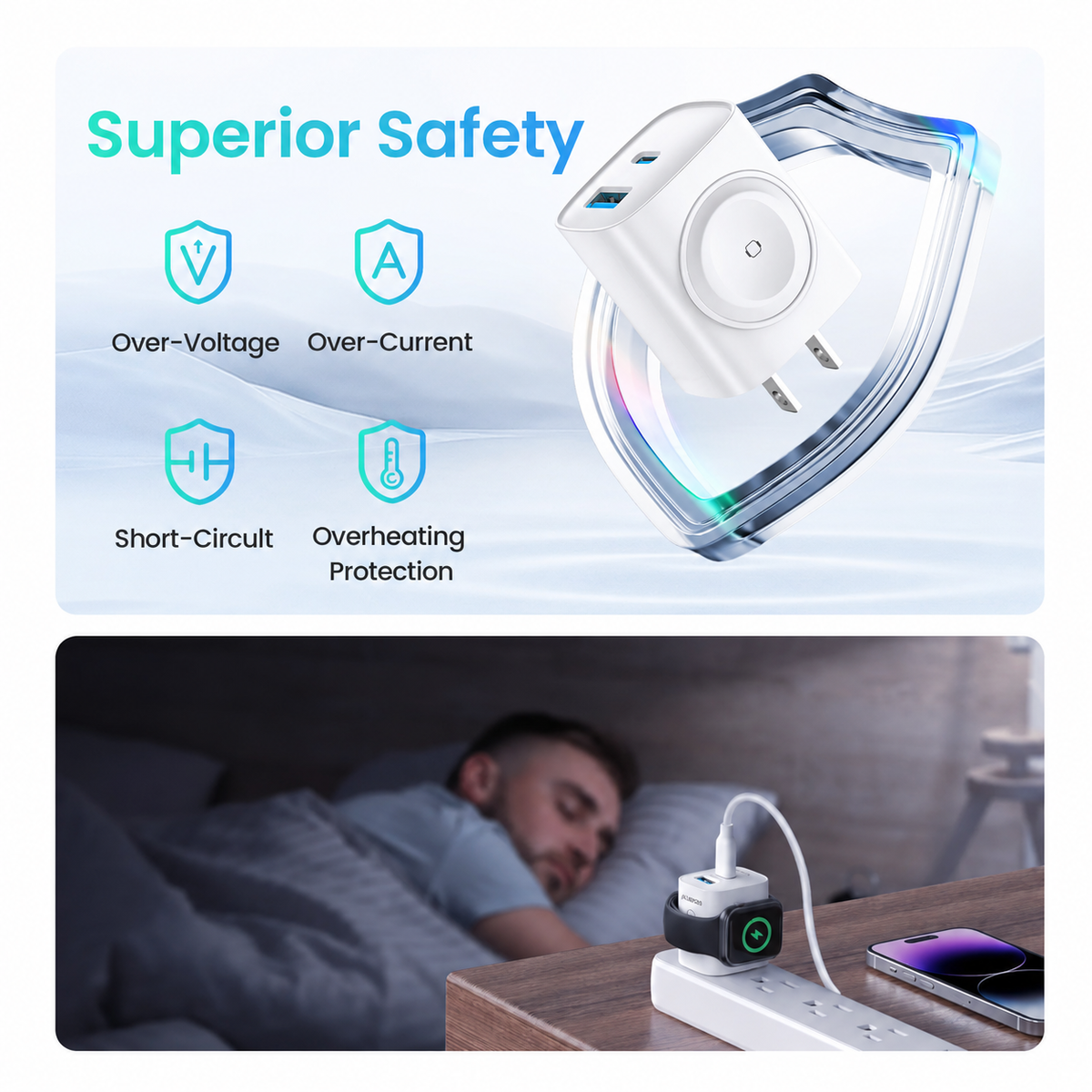Bonus Free Cable! 3-in-1 Magnetic Apple Watch & iPhone Charger