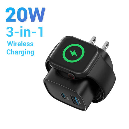 Bonus Free Cable! 3-in-1 Magnetic Apple Watch & iPhone Charger